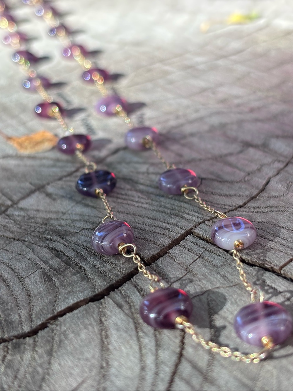 Banana Tepublic Purple Glass Bead Necklace with Gold Chain